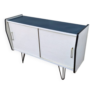 Vintage sideboard in white and blue formica / hi-fi TV cabinet