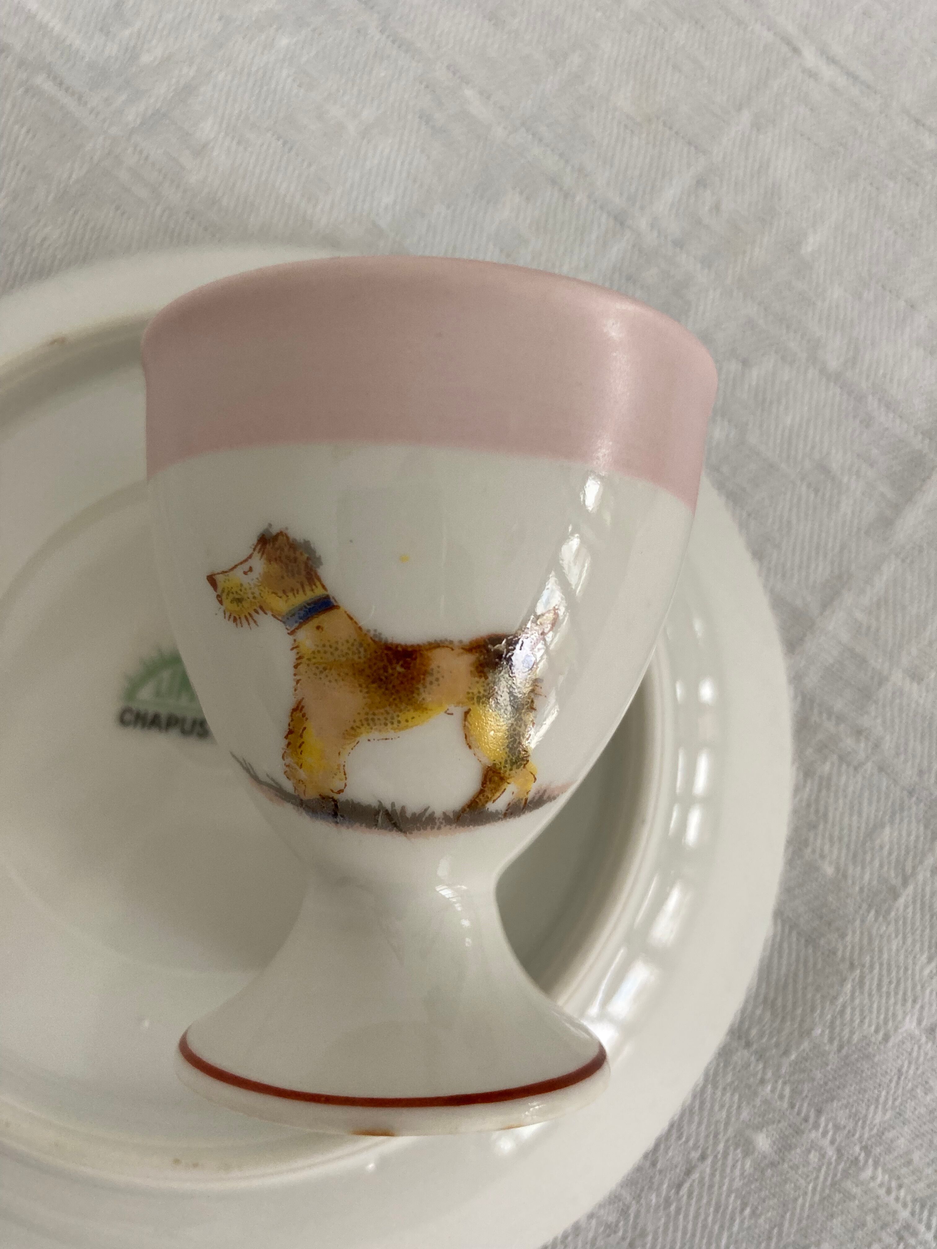 Set cockerel saucer children porcelain Limoges Chapus