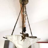 Art Deco Chandelier/Ceiling Light/Cast Glass Pyramid Shape & Angelo Frame