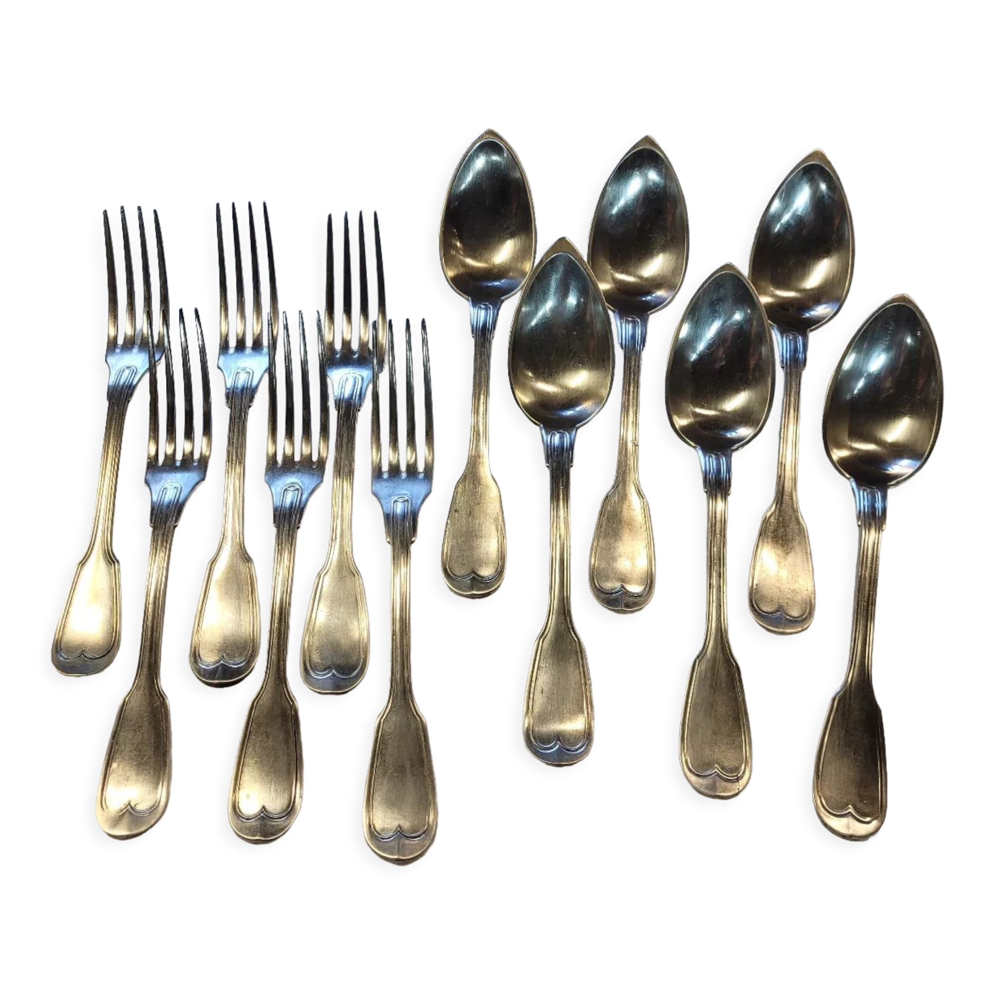 Silver metal housewife 6 spoons, 6 forks