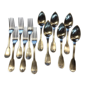 Silver metal housewife 6 spoons, 6 forks