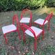 Stackable chairs, Italy, 1980s, red metal, white vinyl