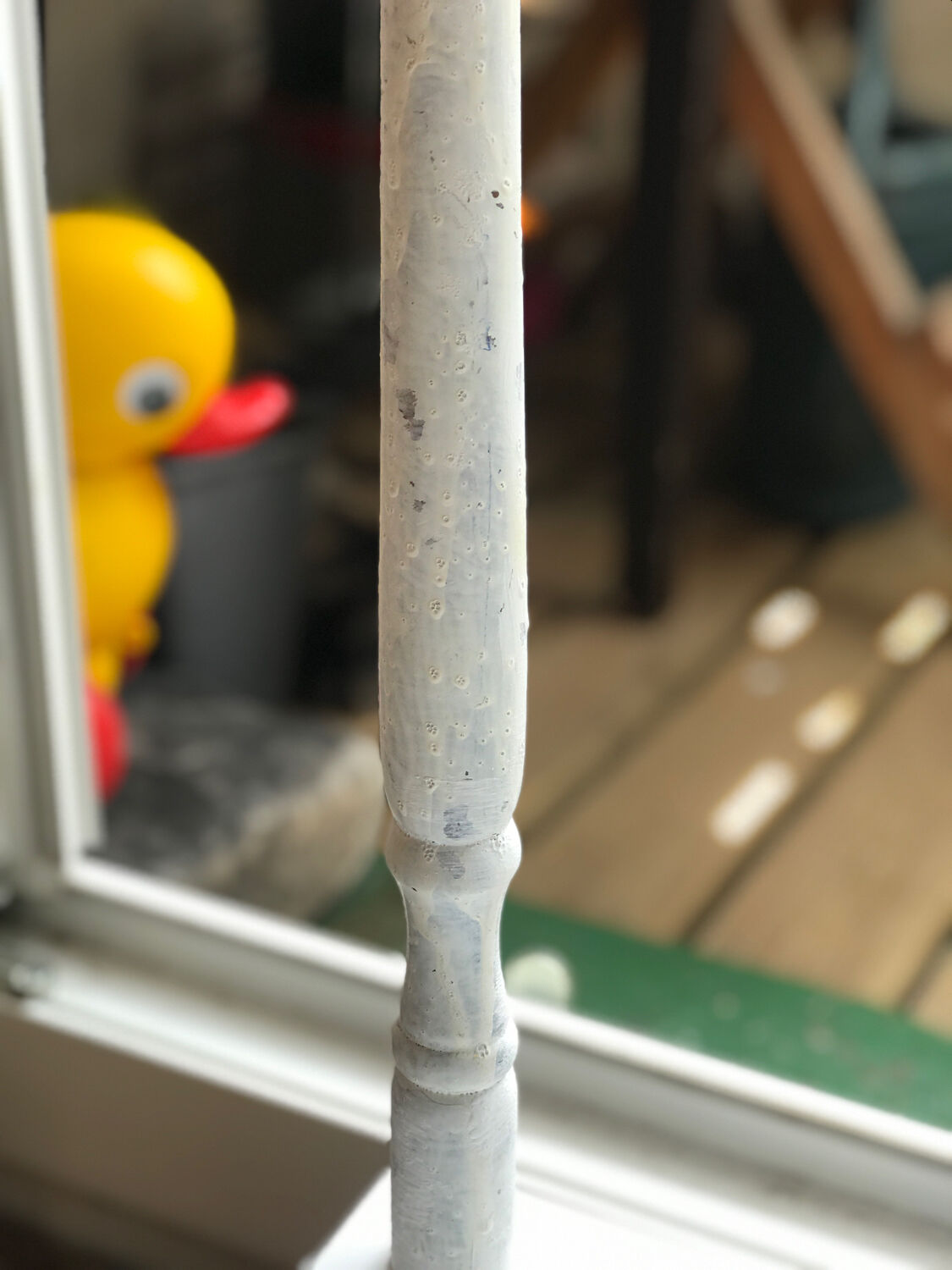 Vintage wooden side table with white patina