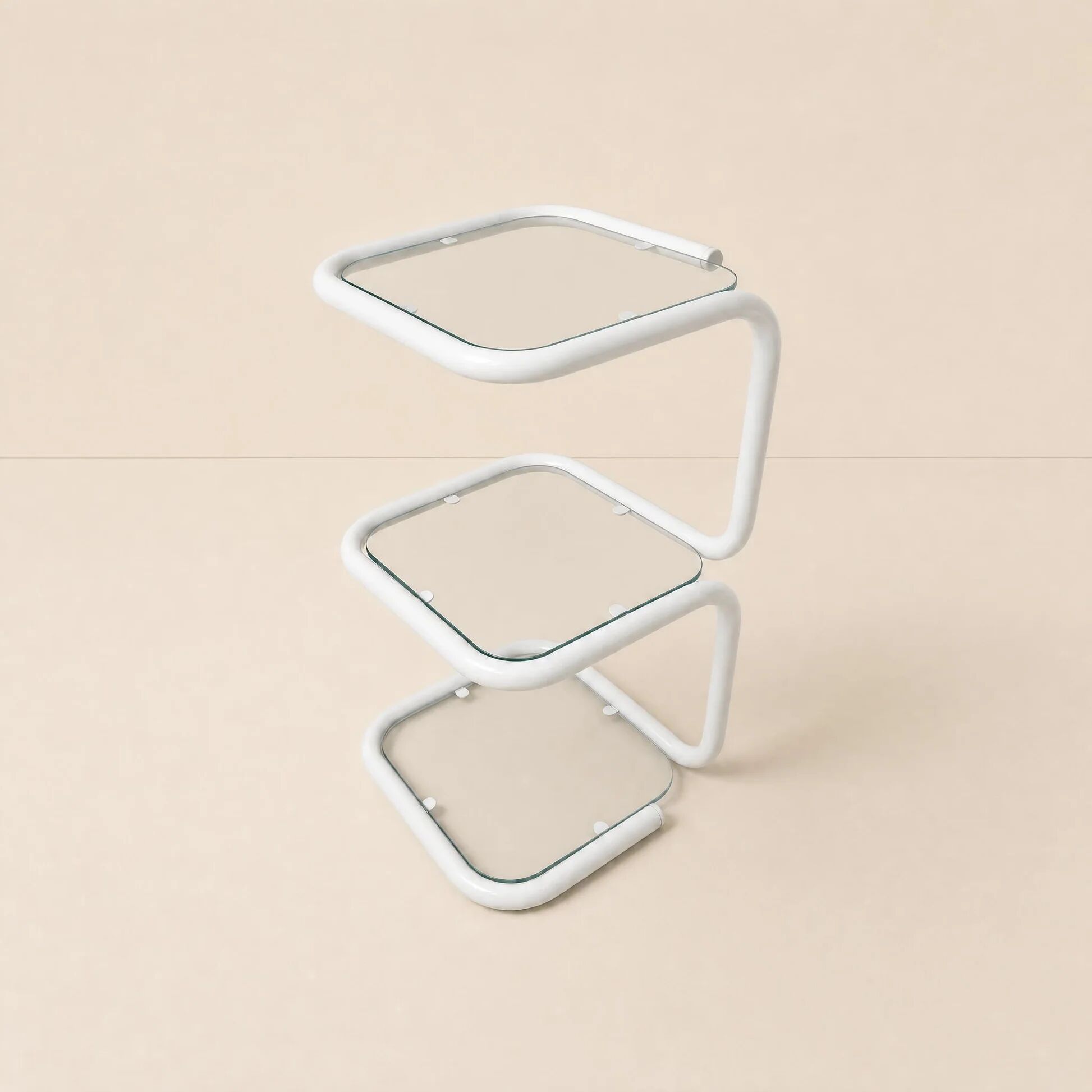 Table d’appoint vintage en métal tubulaire blanc et verre, design moderniste années 1980