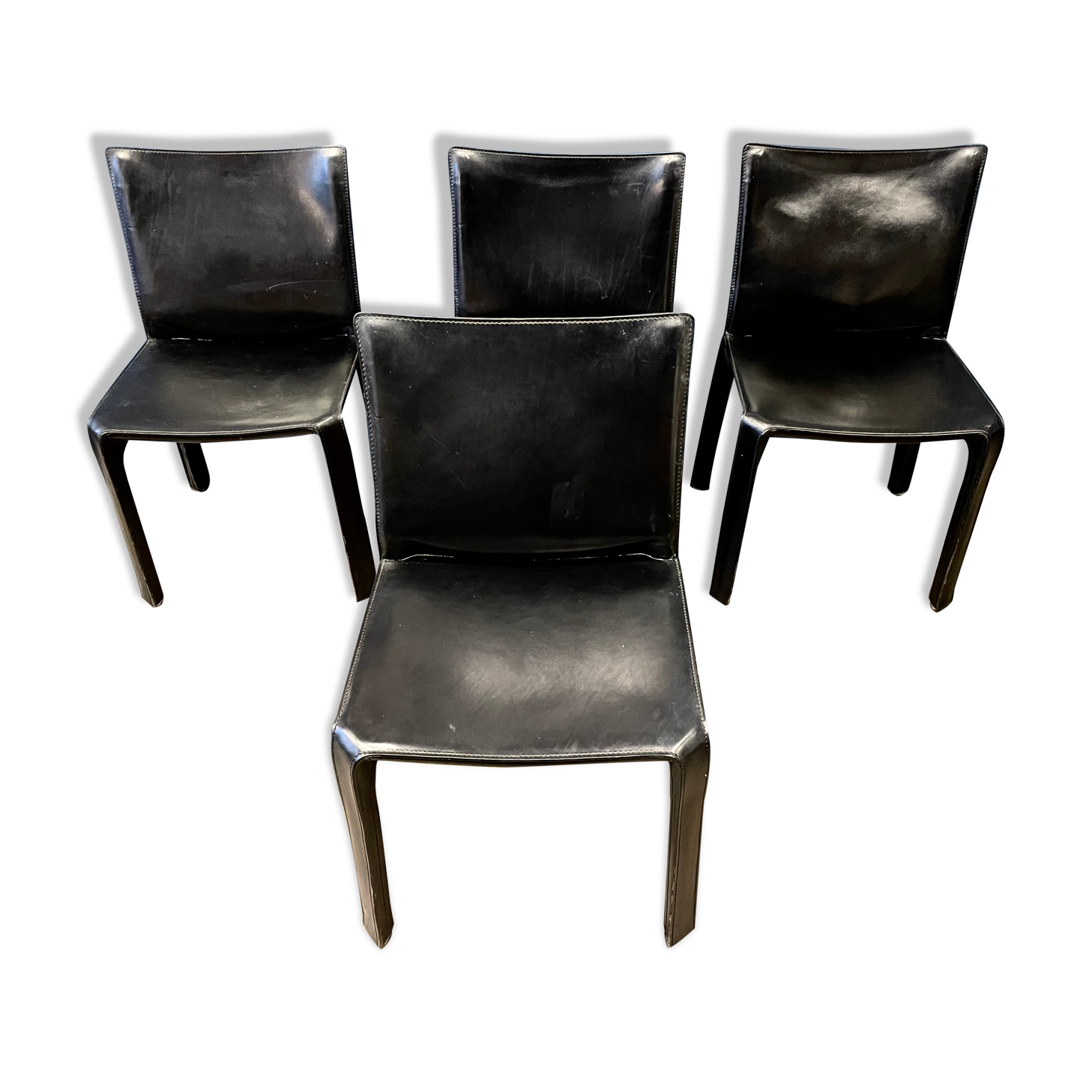 4 black leather chairs 412 cab by Mario Bellini signed Cassina