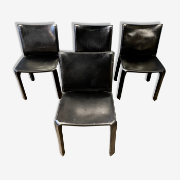 4 black leather chairs 412 cab by Mario Bellini signed Cassina