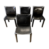 4 black leather chairs 412 cab by Mario Bellini signed Cassina