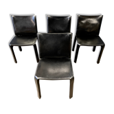 4 chaises en cuir noires 412 cab de Mario Bellini signees Cassina