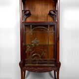 Art Nouveau Display Case, Bronzes and Carved Wood on a Lake Theme, 1900