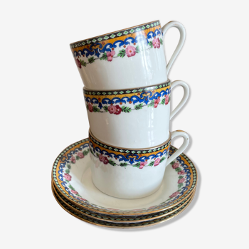 Tasses et sous tasses Limoges décor petites fleurs