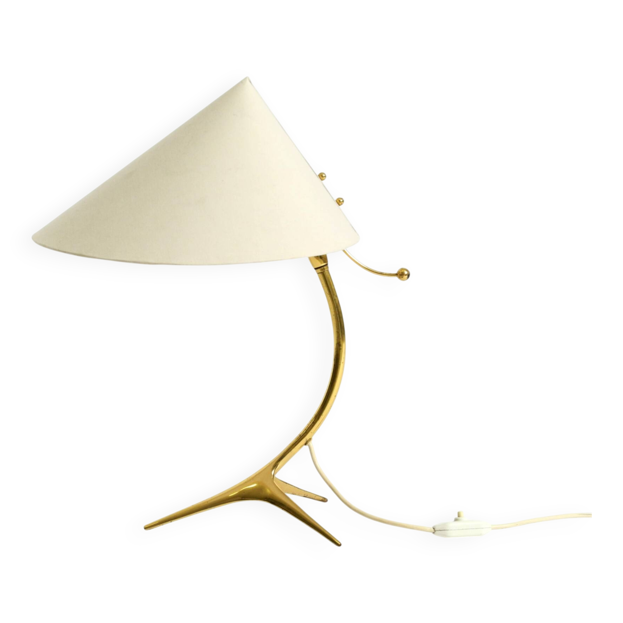 Large mid-century modern brass crow's foot table lamp by Kalmar Austria