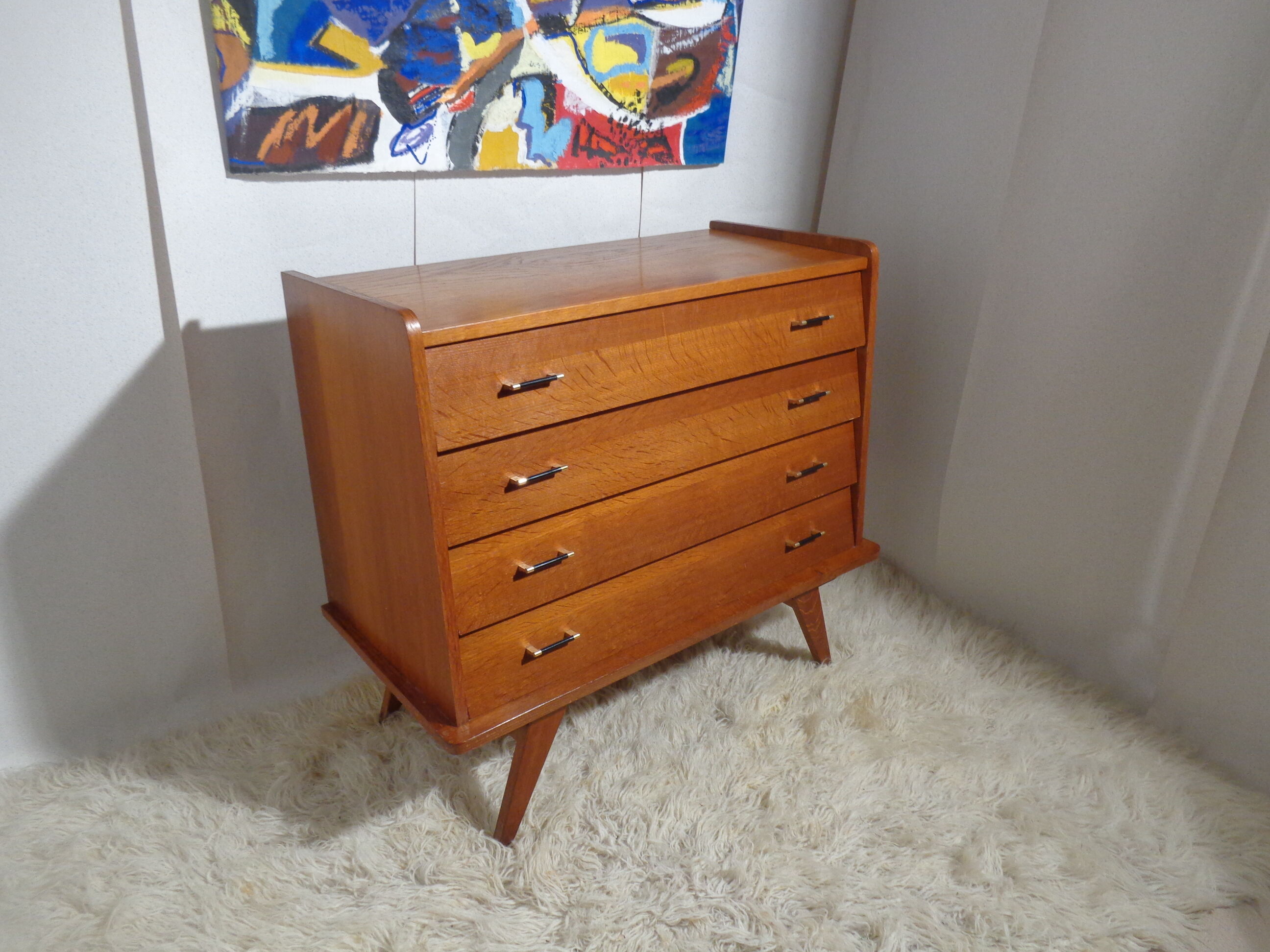 Commode vintage scandinave pieds compas année 50