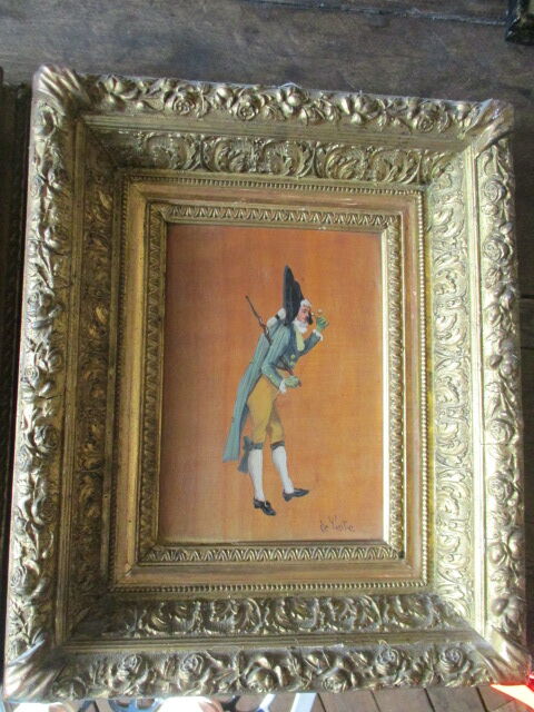 2 antique paintings from the 1700s in golden frame painter De'loste