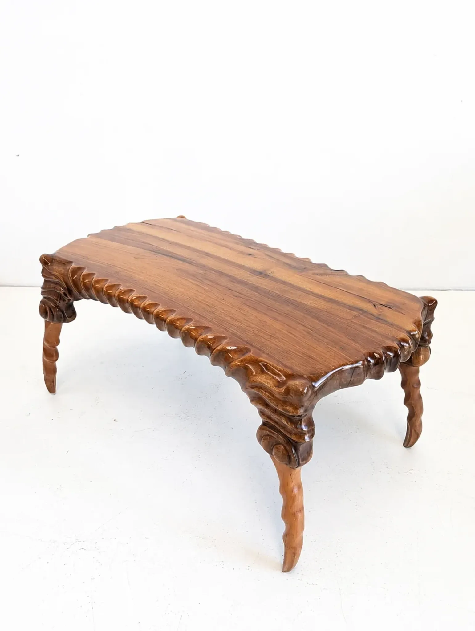 Handcarved sculptural suar wood coffee table 1960s