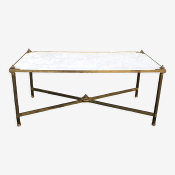 Table basse néoclassique en laiton et marbre blanc