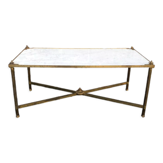 Neoclassical coffee table in brass and white marble