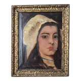 Huile sur toile portrait féminin antique