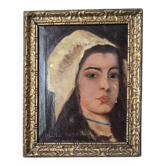 Oil on canvas antique female portrait countryside decoration old painting