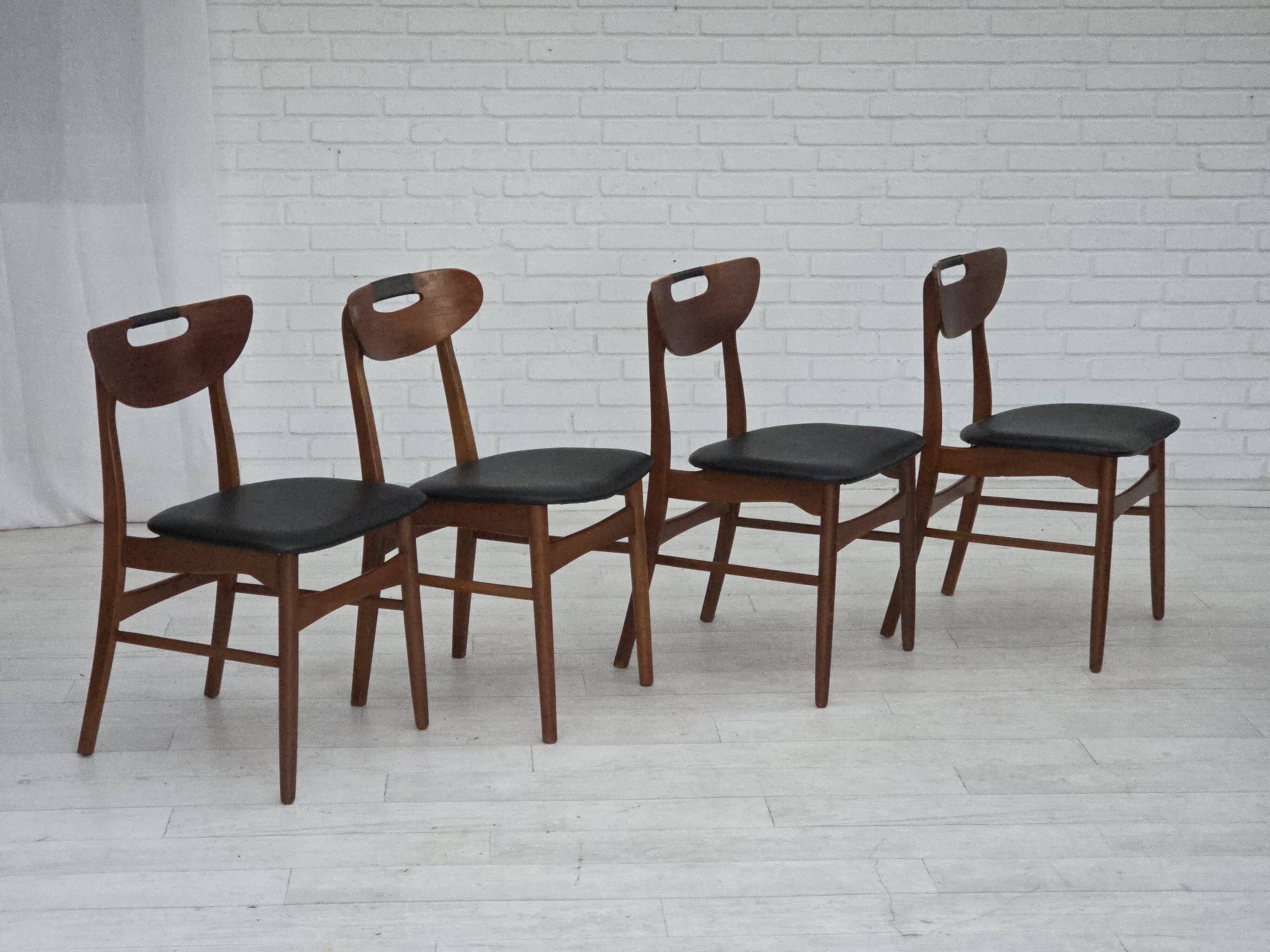 1960s, Danish design, set of 4 reupholstered dining chairs.
