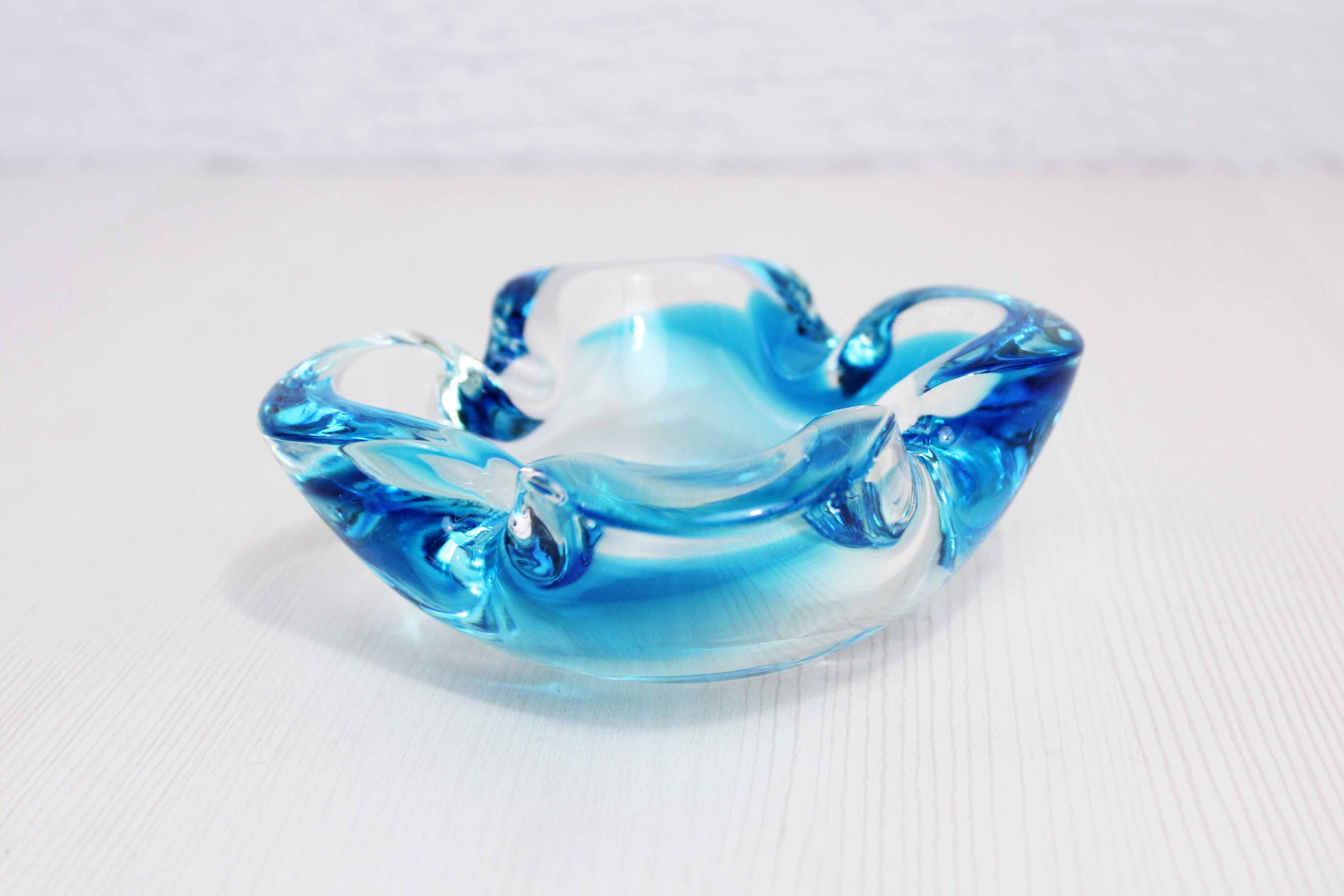 Blue Murano glass ashtray