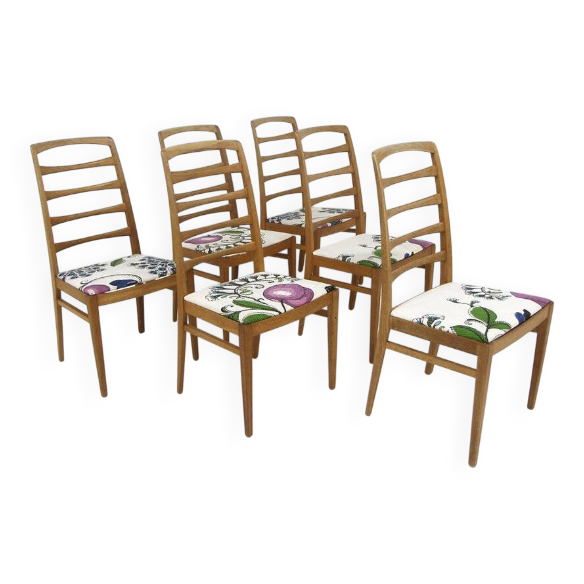Set of 6 Scandinavian "Reno" chairs in oak, Bodafors, Sweden, 1960.