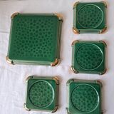 Ceramic trivets and glasses from Poët-Laval. Vintage