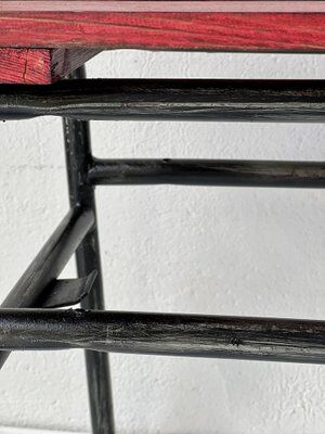 Red industrial pine bench, 1970s