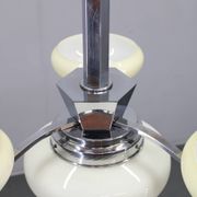 1930s Czech Art Deco chrome chandelier with cream opaline glass shades
