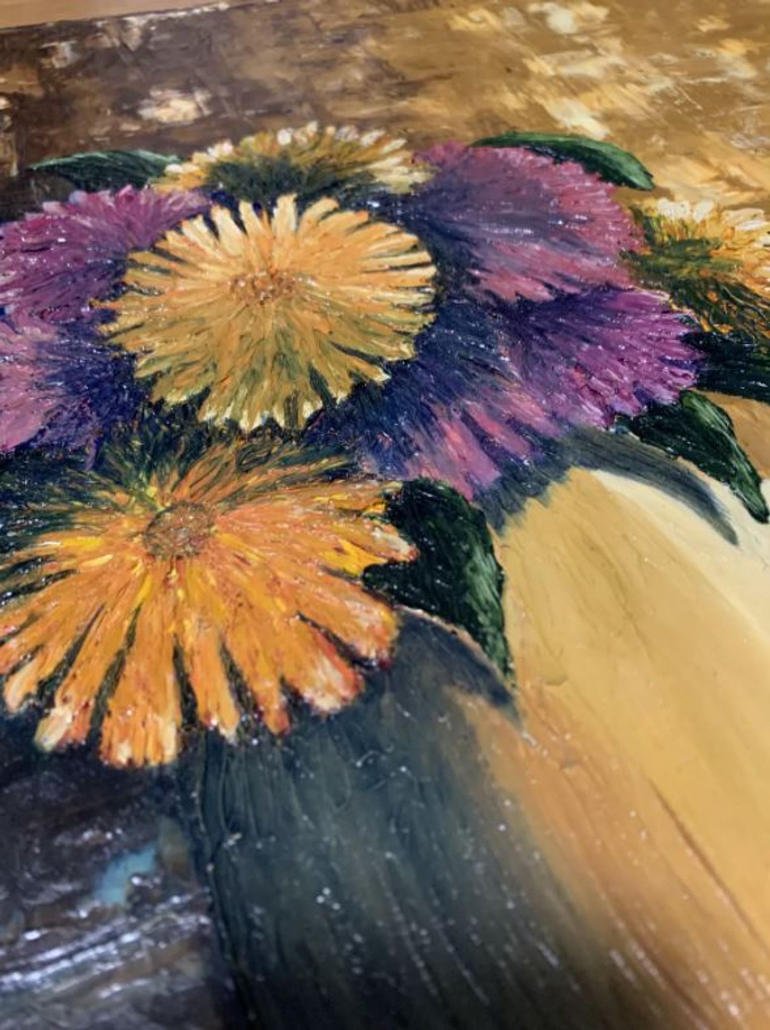 Huile sur toile, bouquet de fleurs