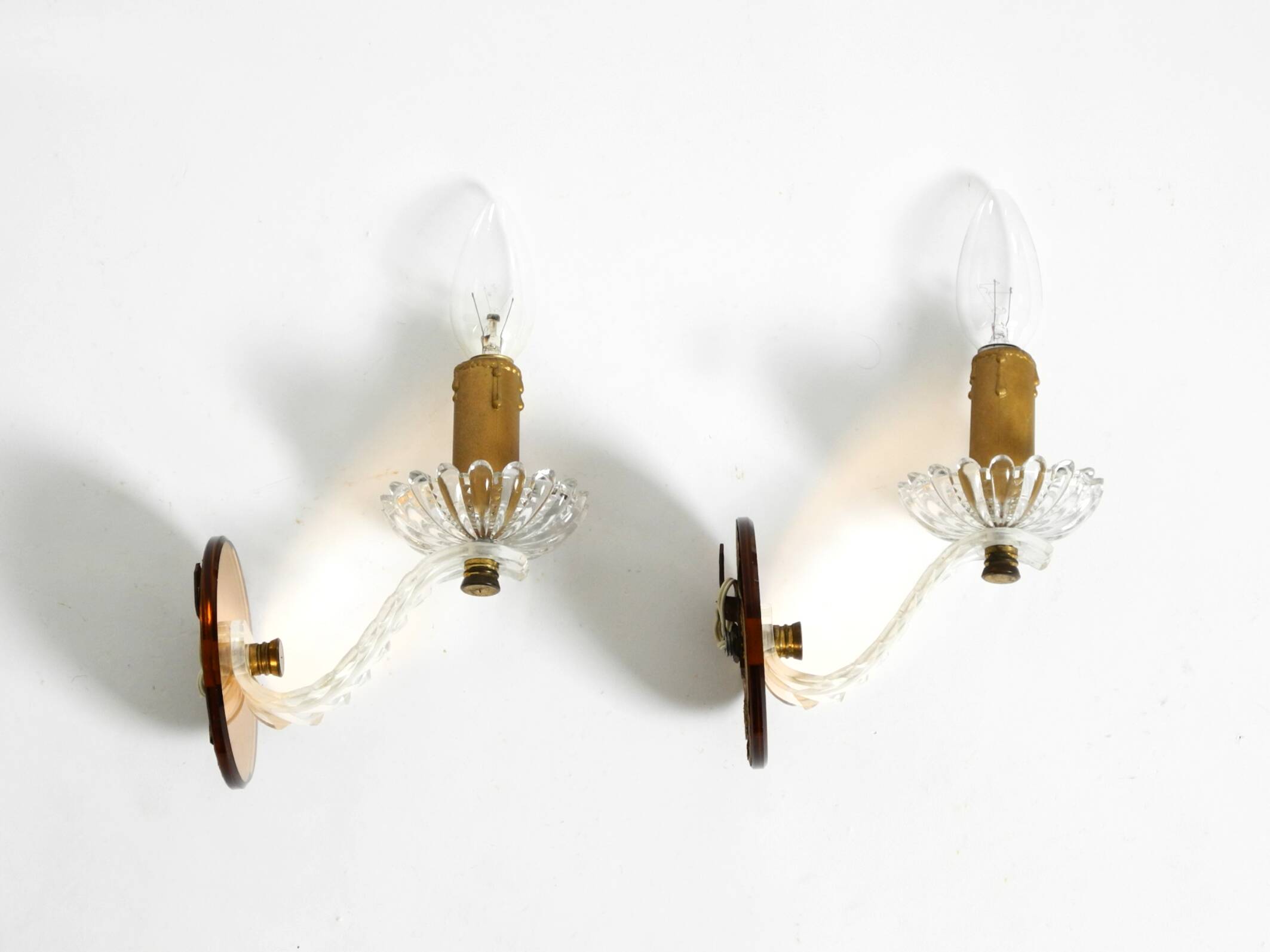 Two original Italian 1960s wall lamps with glass and mirror components