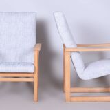 Pair of Restored Mid-Century Armchairs, Beech, New Upholstery, Czech, 1960s