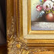 Still life, painting on hardboard, wooden and stucco frame.