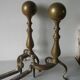 Old pair of articulated andirons in brass and metal 48 cm fireplace accessory