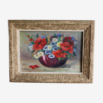 Tableau ancien bouquet de fleurs