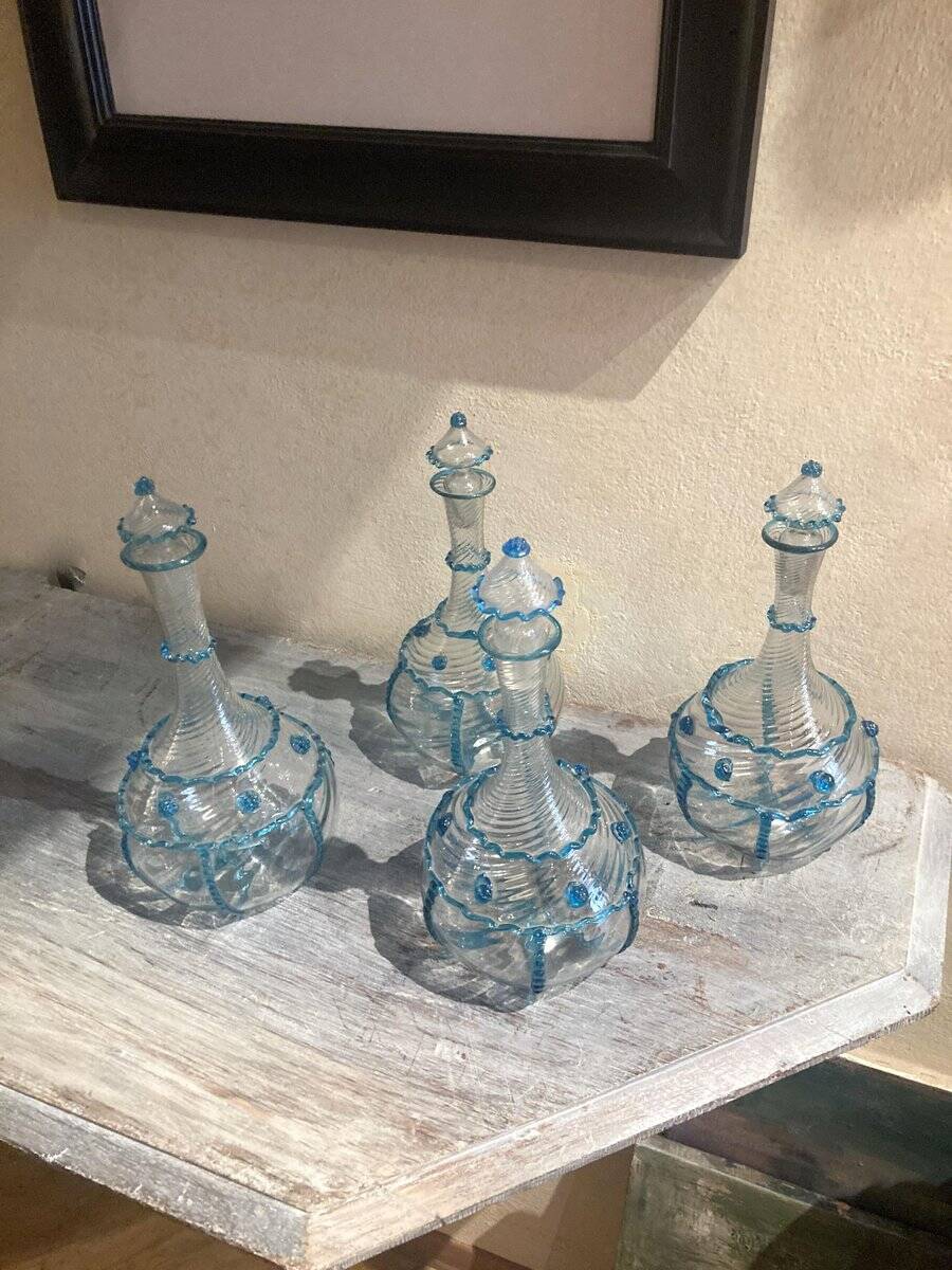 18th Century Italian Murano Clear Glass and Blue Trimmed Blown Glass Bottle