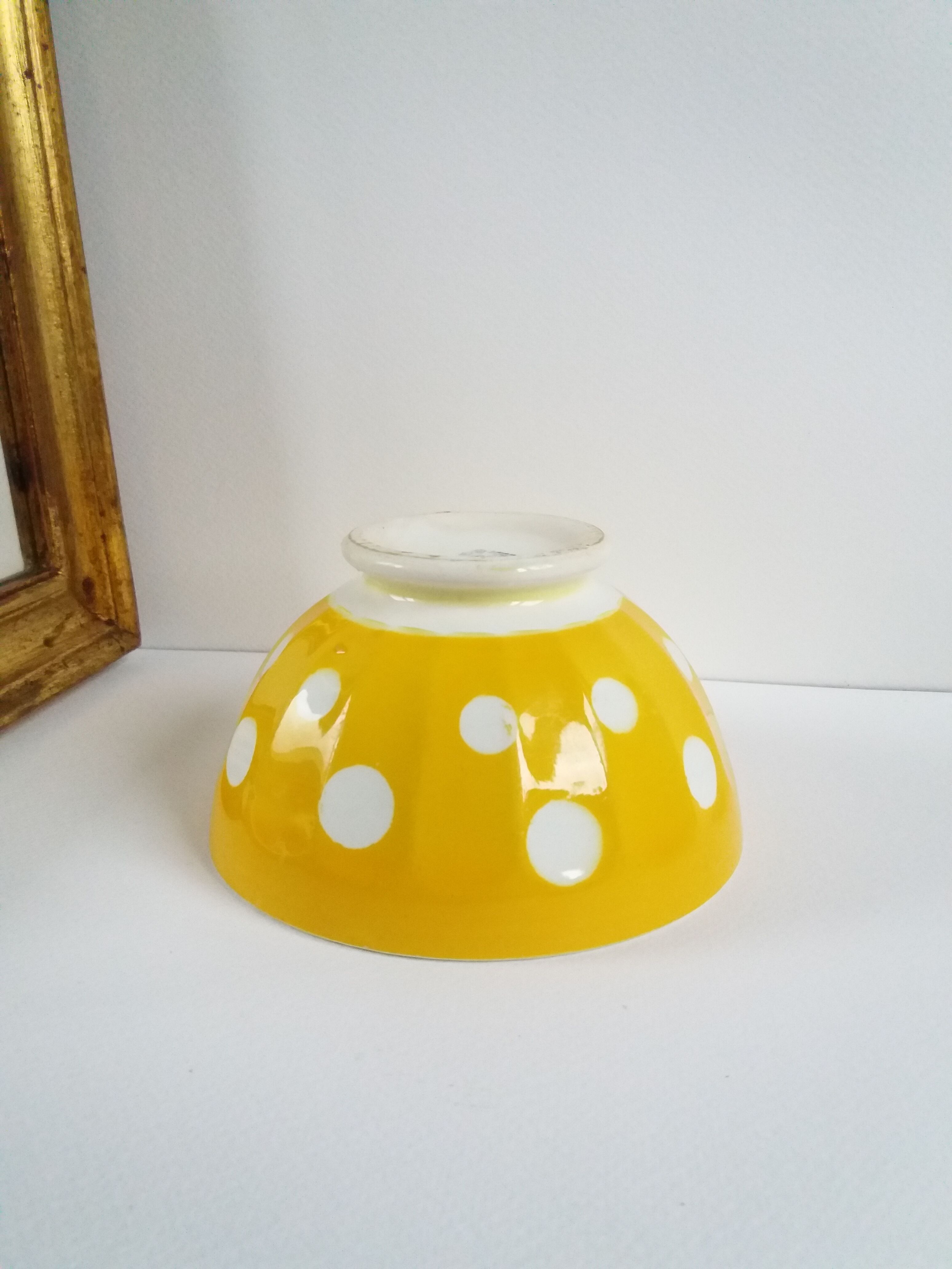 Yellow Bowl with white polka dots Sarreguemines