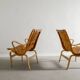 Swedish Mid Century Wooden Leather "Eva" Armchairs Bruno Mathsson, 1970s