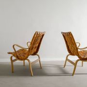 Swedish Mid Century Wooden Leather "Eva" Armchairs Bruno Mathsson, 1970s
