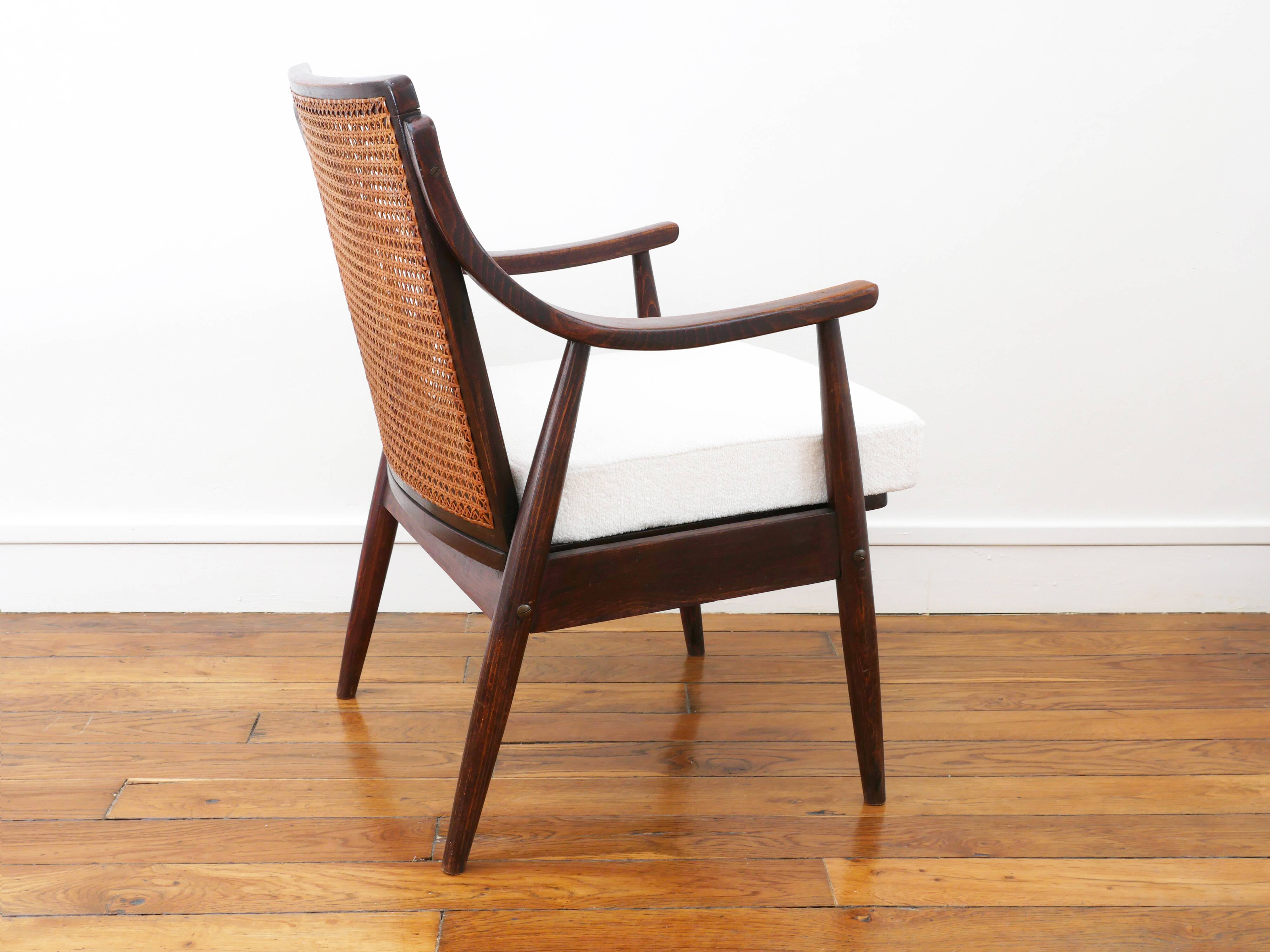 Fauteuil vintage en cannage - Restauré - Assise neuve