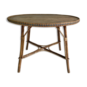 60's vintage rattan garden table