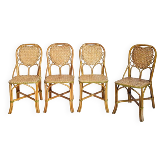 Ensemble de 4 chaises en rotin, années 1970.