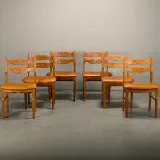 Chaises de salle à manger style Razorblade par Henning Kjærnulf en chêne et cuir, Danemark