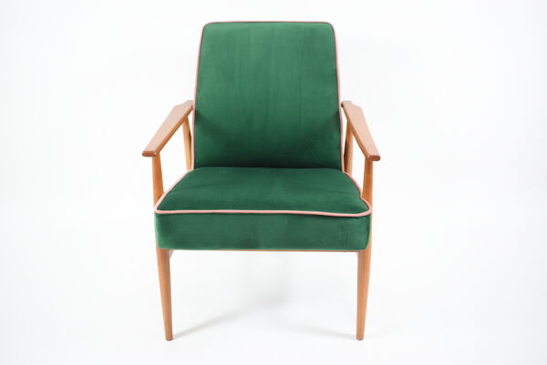 Fauteuil vintage années 1970 velours bouteille verte