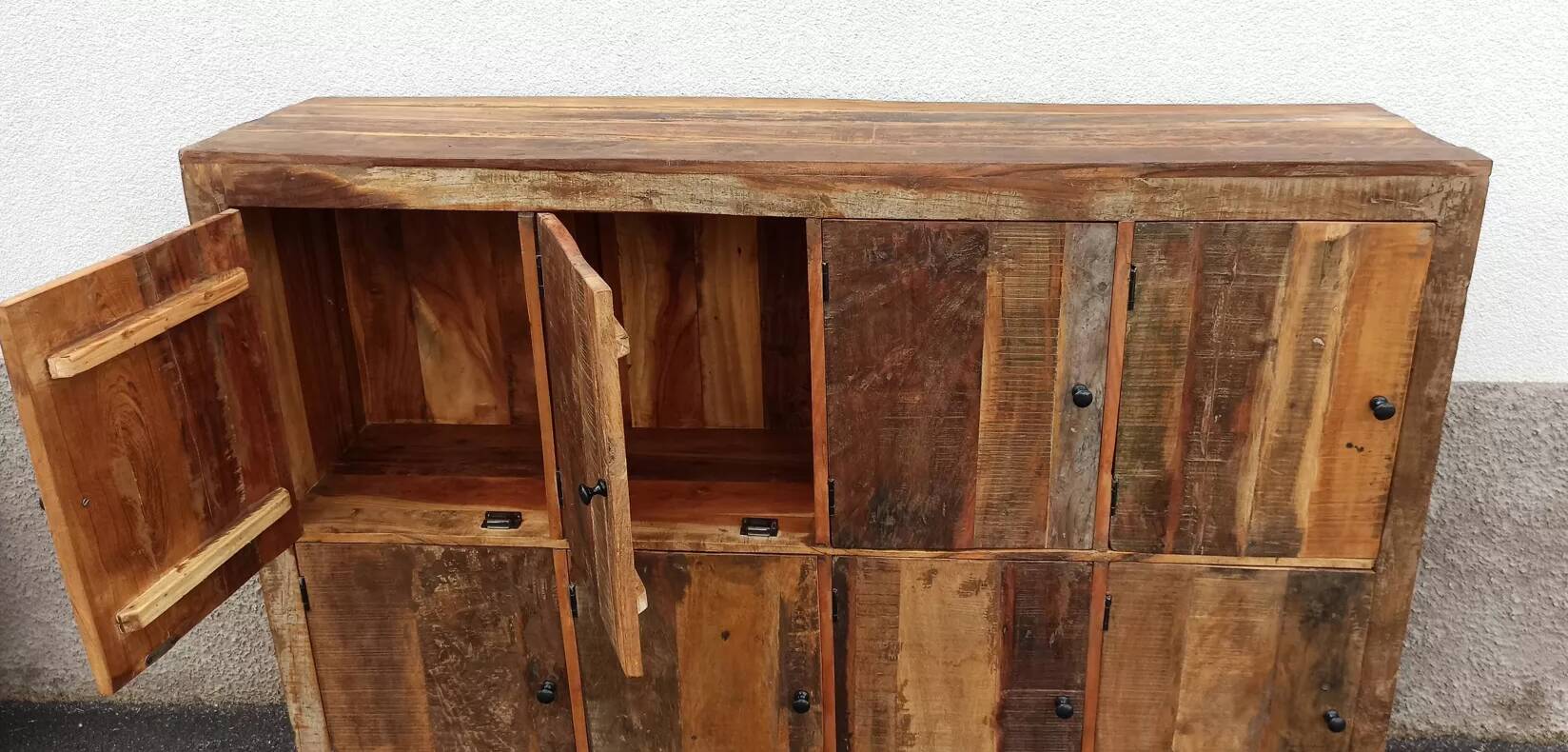 Old wooden cabinet. 8 doors.