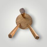 Antique solid oak tripod stool – brutalist style