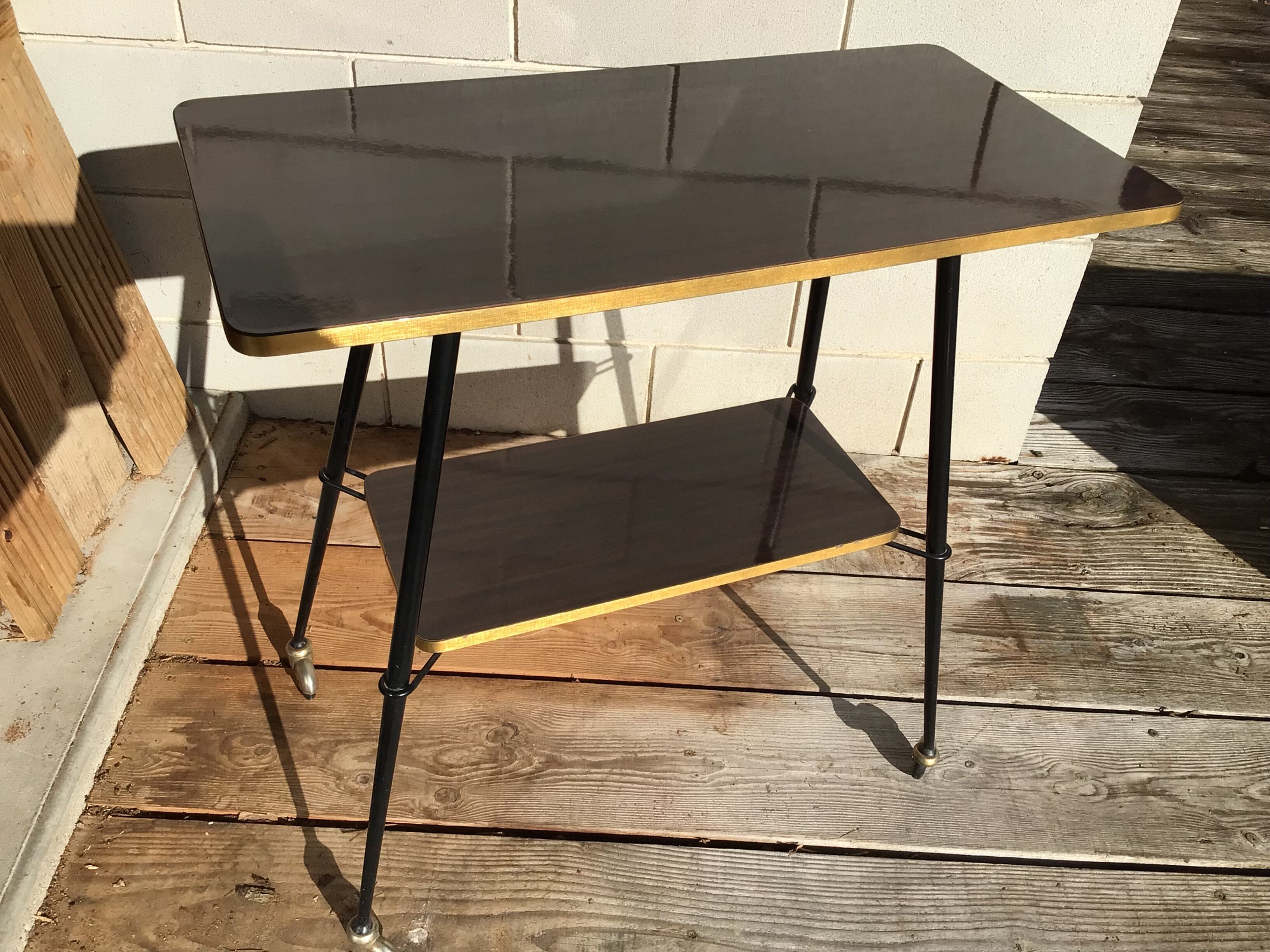 Console formica mocha feet compass metal casters