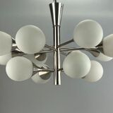 12-flame Sputnik chandelier from the 1960s and 1970s, Kaiser Leuchten, opal glass design