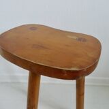 Tabouret de montagne tripode "haricot" en bois blond, 1960