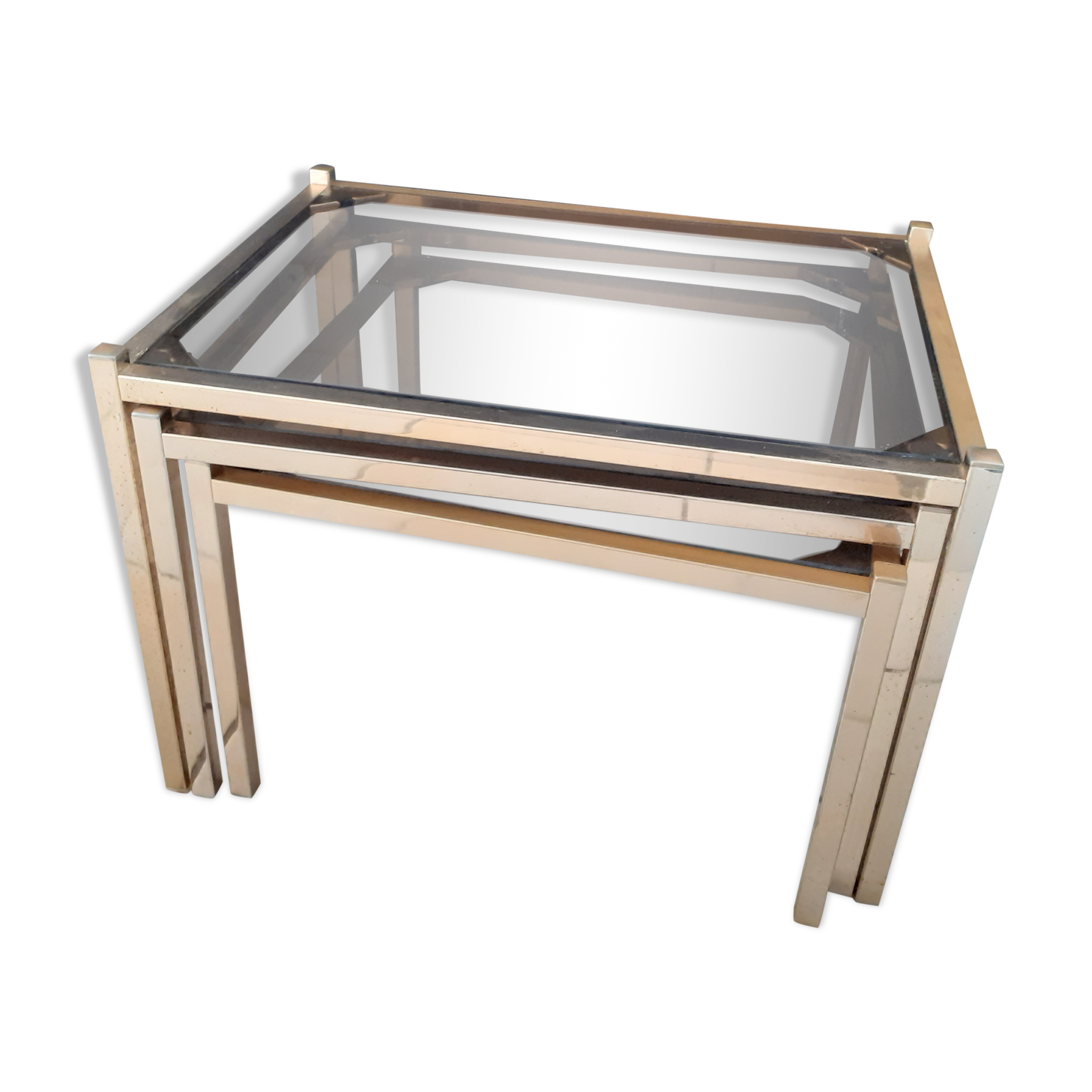 Tables gigogne: lighted mètal and smoky glasses