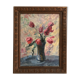 Huile sur panneau vintage dans un cadre sculpté en bois,"bouquet de tulipes", XXème